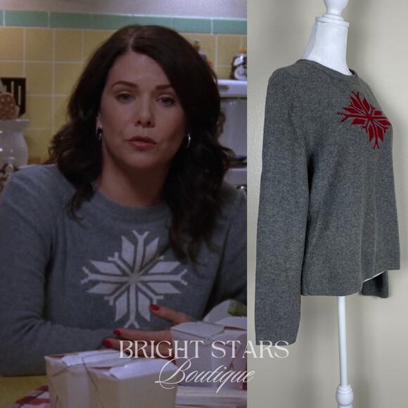 Gray Crew Neck Sweater with Red and White Snowflake Design - Picture 3 of 10